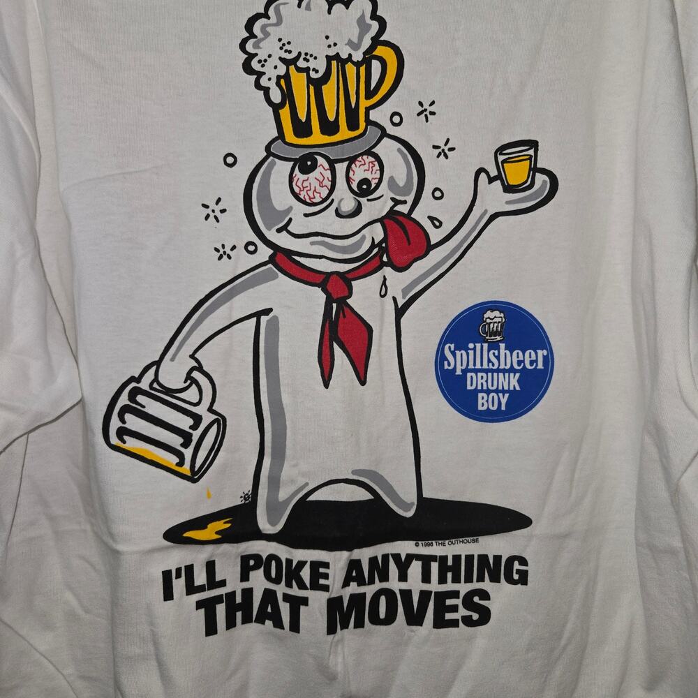 Vintage 1996 Outhouse Drunk Boy Graphic T Shirt Large Single Stitch USA